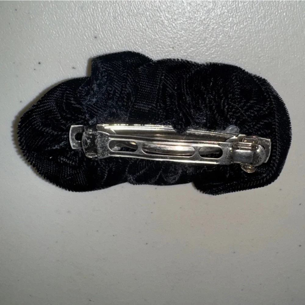 Black Velvet Hair Bow Clip Barrett Girl Accent Accessory Spring Dance Party Cute